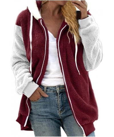 Winter Jackets for Women Fuzzy Fleece Hooded Coats Color Block Full Zip Sherpa Jackets Reversible Fleece Coats 21wine $10.14 ...