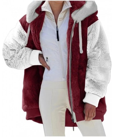 Winter Jackets for Women Fuzzy Fleece Hooded Coats Color Block Full Zip Sherpa Jackets Reversible Fleece Coats 21wine $10.14 ...