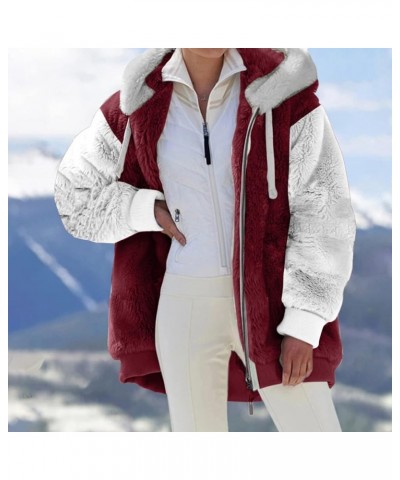 Winter Jackets for Women Fuzzy Fleece Hooded Coats Color Block Full Zip Sherpa Jackets Reversible Fleece Coats 21wine $10.14 ...