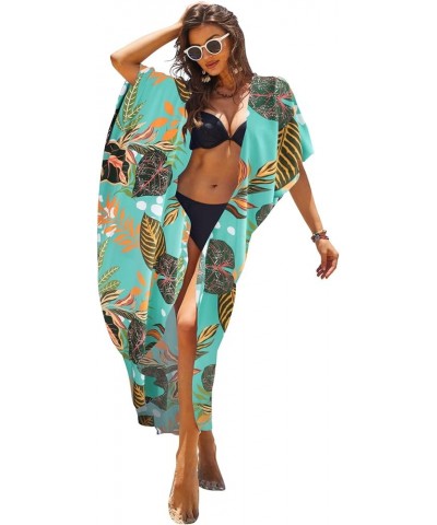 Women's Swimsuit Beach Cover Up Tie Dye Open Front Long Kimono Bikini Beachwear Bathing Suit Coverups with Belt Green Floral ...