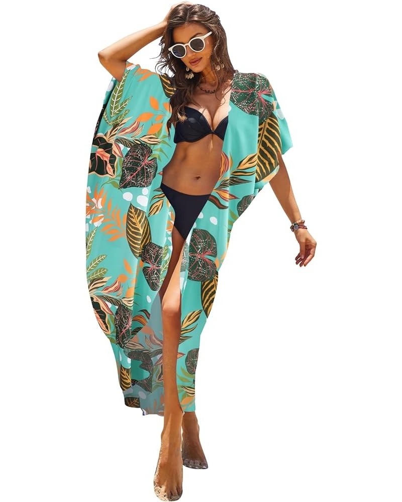 Women's Swimsuit Beach Cover Up Tie Dye Open Front Long Kimono Bikini Beachwear Bathing Suit Coverups with Belt Green Floral ...