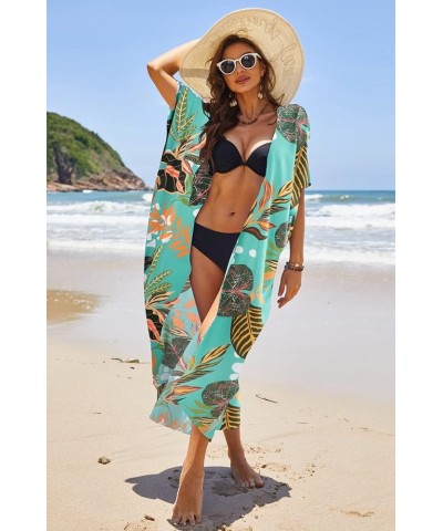 Women's Swimsuit Beach Cover Up Tie Dye Open Front Long Kimono Bikini Beachwear Bathing Suit Coverups with Belt Green Floral ...