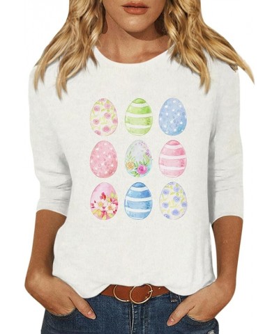 Easter Shirts for Women,2024 Women's Fashion Tees Casual Crewneck 3/4 Sleeve Loose Cute T Shirt Ladies Top 1-white $8.27 T-Sh...