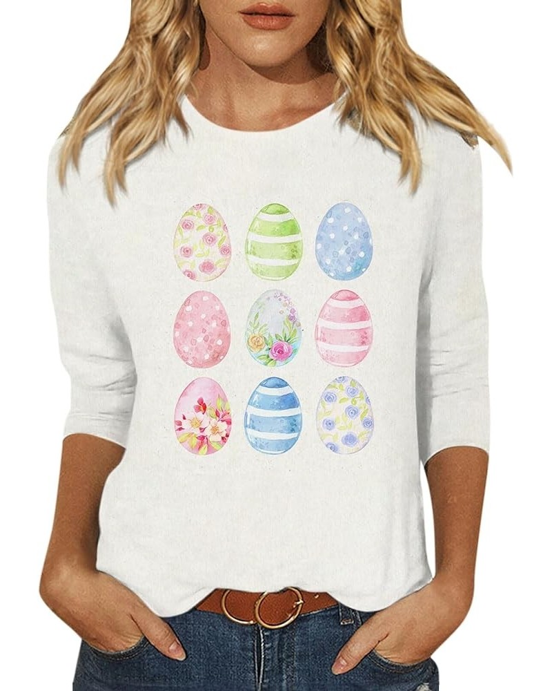 Easter Shirts for Women,2024 Women's Fashion Tees Casual Crewneck 3/4 Sleeve Loose Cute T Shirt Ladies Top 1-white $8.27 T-Sh...