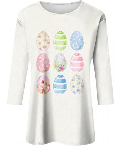 Easter Shirts for Women,2024 Women's Fashion Tees Casual Crewneck 3/4 Sleeve Loose Cute T Shirt Ladies Top 1-white $8.27 T-Sh...