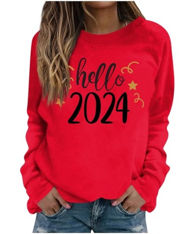 Happy New Year Shirt for Women 2024 Letter Printed Long Sleeve Plus Size Crewneck Sweatshirts Loose Fit S-3XL 02-wine $14.57 ...