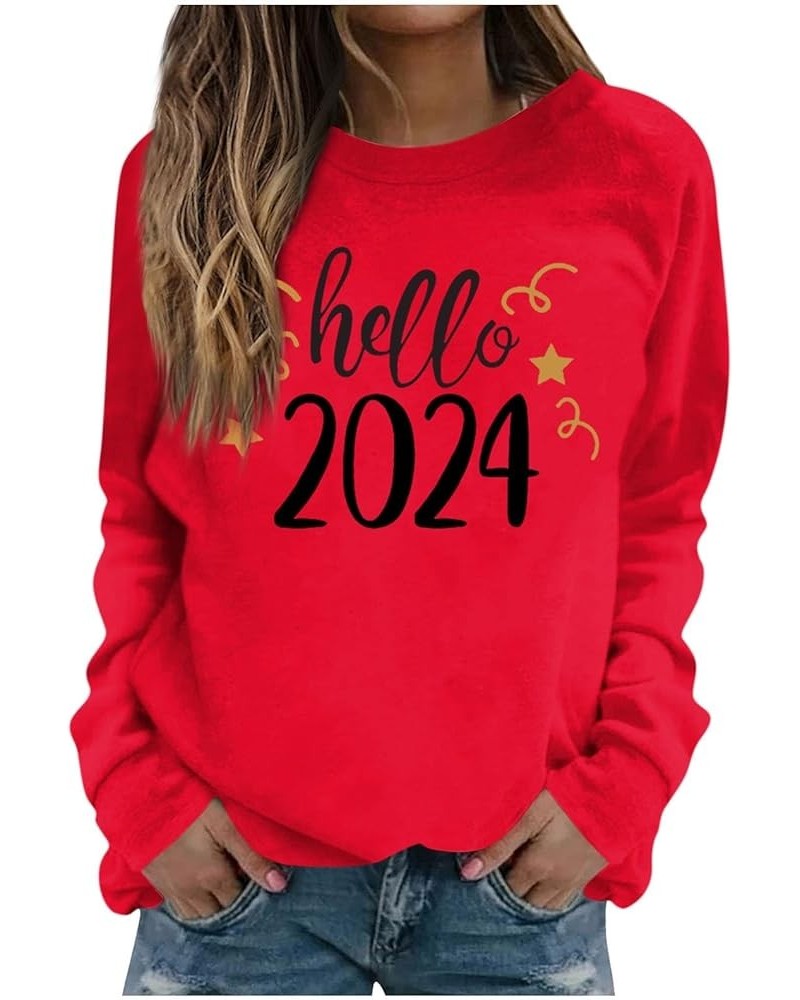 Happy New Year Shirt for Women 2024 Letter Printed Long Sleeve Plus Size Crewneck Sweatshirts Loose Fit S-3XL 02-wine $14.57 ...