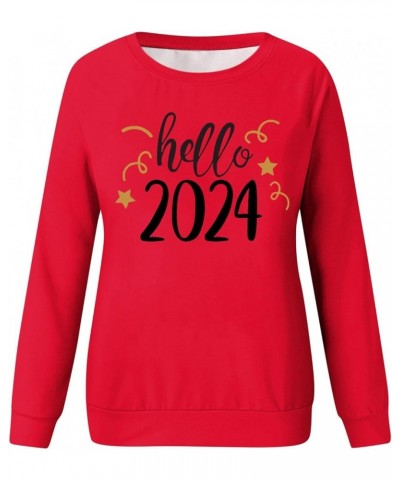 Happy New Year Shirt for Women 2024 Letter Printed Long Sleeve Plus Size Crewneck Sweatshirts Loose Fit S-3XL 02-wine $14.57 ...