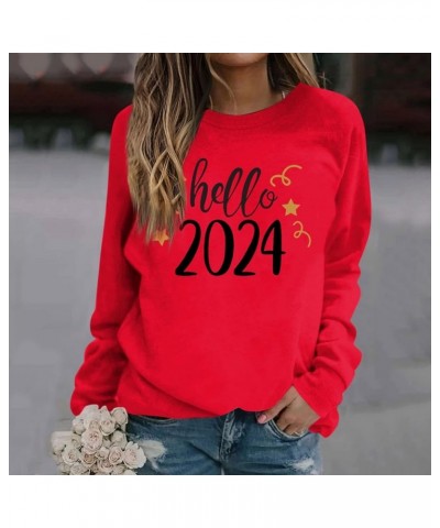 Happy New Year Shirt for Women 2024 Letter Printed Long Sleeve Plus Size Crewneck Sweatshirts Loose Fit S-3XL 02-wine $14.57 ...