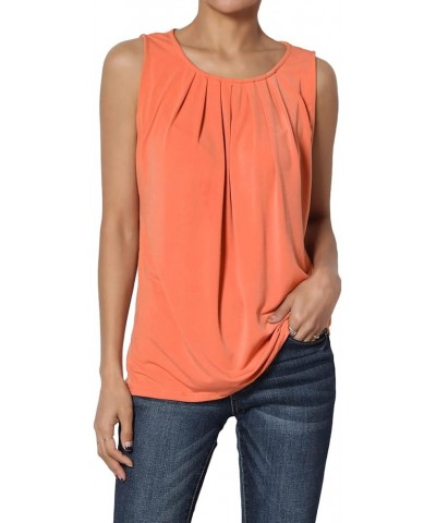 Women's S~3X Sleeveless Pleated O Crew Neck Tank Top Essential Stretch Blouse Ash Copper $9.67 Tanks