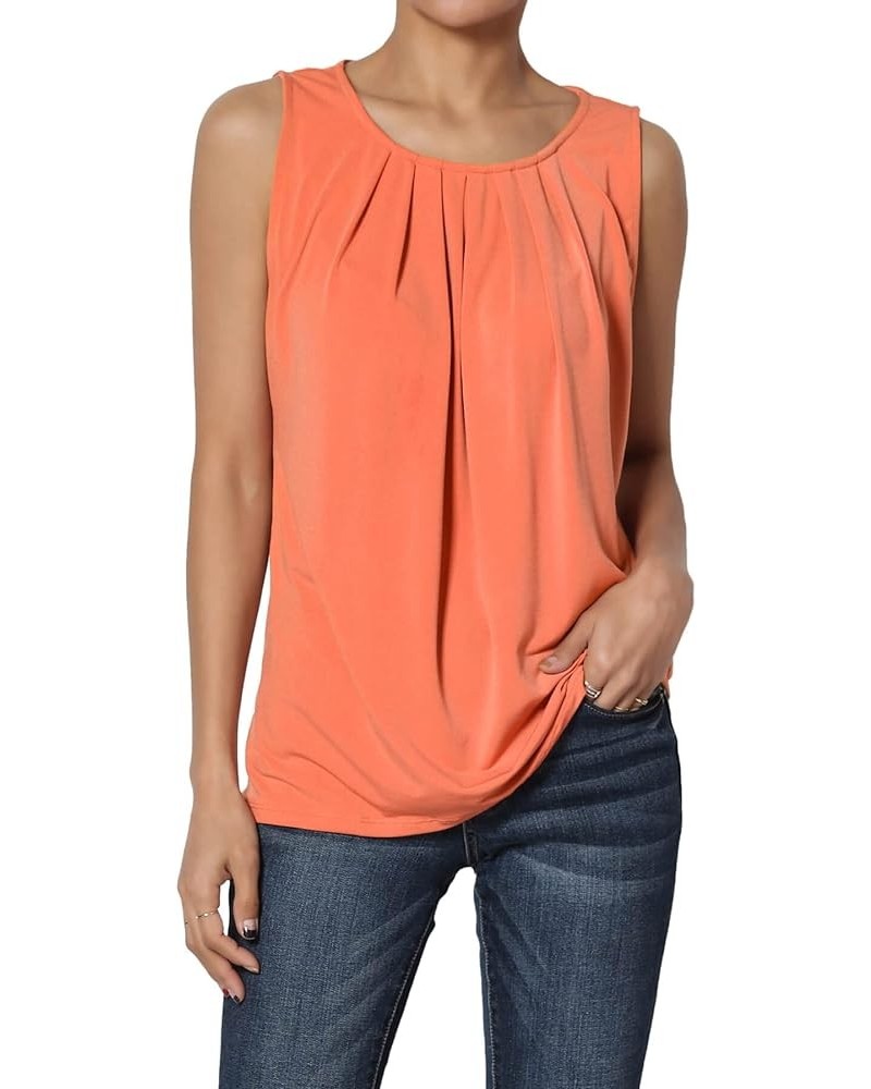 Women's S~3X Sleeveless Pleated O Crew Neck Tank Top Essential Stretch Blouse Ash Copper $9.67 Tanks