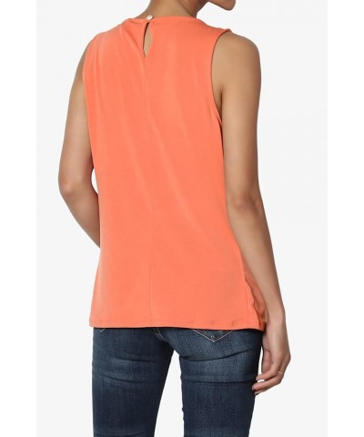 Women's S~3X Sleeveless Pleated O Crew Neck Tank Top Essential Stretch Blouse Ash Copper $9.67 Tanks