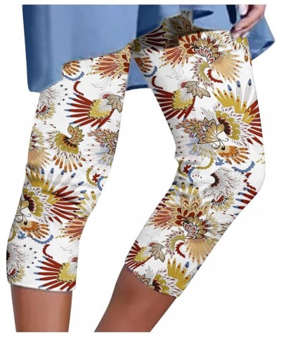 Womens Capri Pants for Summer Beach Vacation Flower Print Leggings High Waist Work Out Seamless Cropped Joggers 02 Yellow $6....