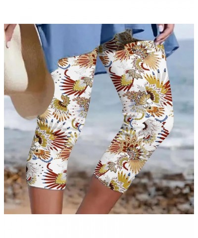 Womens Capri Pants for Summer Beach Vacation Flower Print Leggings High Waist Work Out Seamless Cropped Joggers 02 Yellow $6....