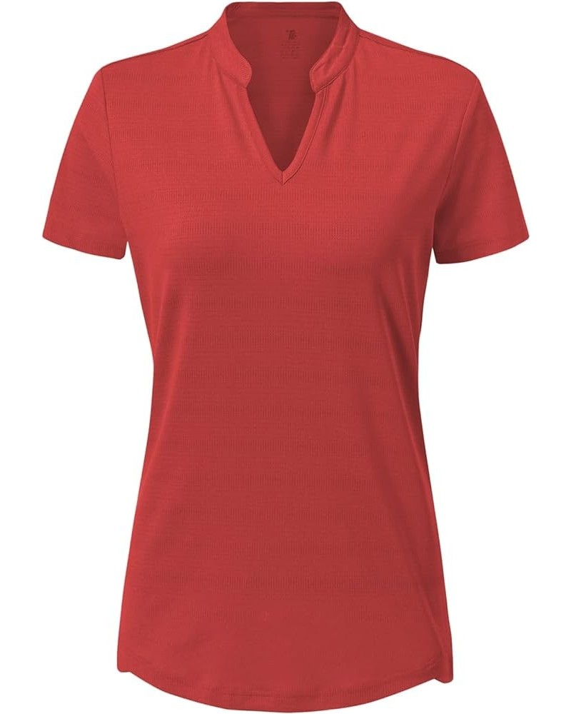 Women's V Neck Golf Polo Shirts Collarless Short Sleeve Lightweight Quick Dry Tennis Running T-Shirts Red $17.10 Activewear