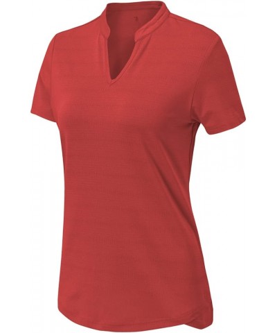 Women's V Neck Golf Polo Shirts Collarless Short Sleeve Lightweight Quick Dry Tennis Running T-Shirts Red $17.10 Activewear