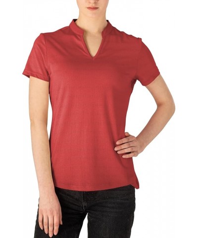 Women's V Neck Golf Polo Shirts Collarless Short Sleeve Lightweight Quick Dry Tennis Running T-Shirts Red $17.10 Activewear