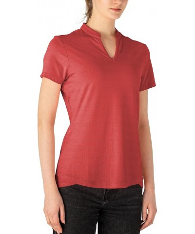 Women's V Neck Golf Polo Shirts Collarless Short Sleeve Lightweight Quick Dry Tennis Running T-Shirts Red $17.10 Activewear