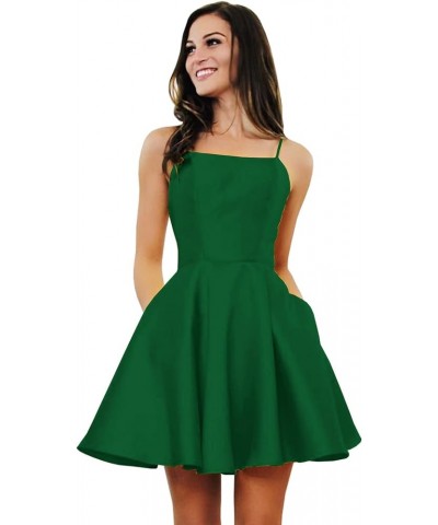 Women's Short Homecoming Dresses with Pockets Backless Satin Prom Dress for Teens 2024 Emerald Green $30.00 Dresses