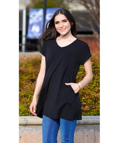 Women's Solid Short Sleeve Pocket Swing Tunic, Loose Casual Stretchable Pullover Royal Blue/Red $15.07 Tops