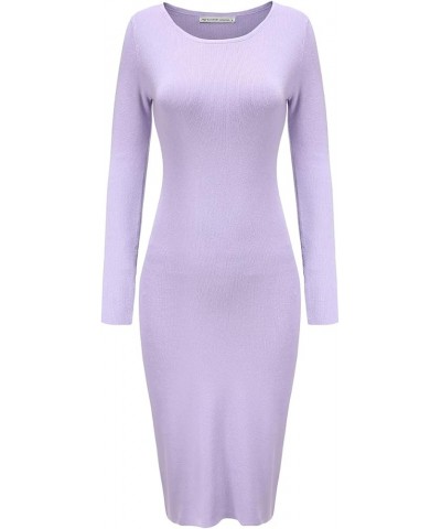 Women's Knee Length Long Sleeve Knitted Ribbed Screw Neck Bodycon Winter Sweater Dresses 2616 Purple $18.01 Dresses