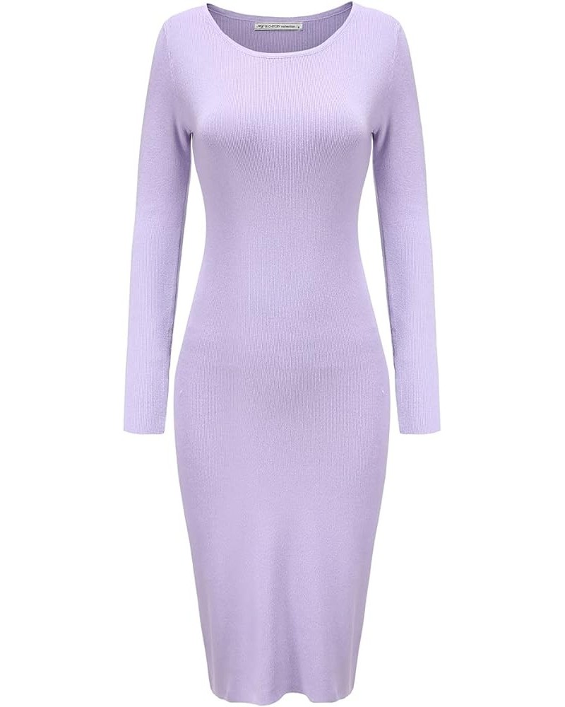 Women's Knee Length Long Sleeve Knitted Ribbed Screw Neck Bodycon Winter Sweater Dresses 2616 Purple $18.01 Dresses