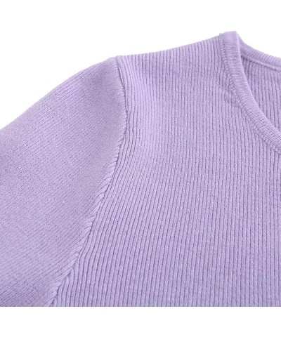 Women's Knee Length Long Sleeve Knitted Ribbed Screw Neck Bodycon Winter Sweater Dresses 2616 Purple $18.01 Dresses