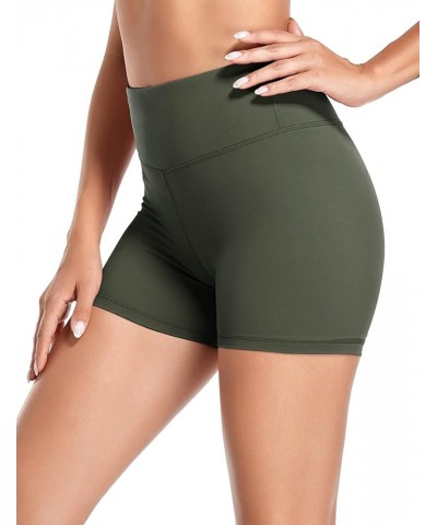 Biker Shorts for Women High Waist 4" Workout Yoga Tummy Control Compression Running Shorts with Inner Pocket Light Army Green...