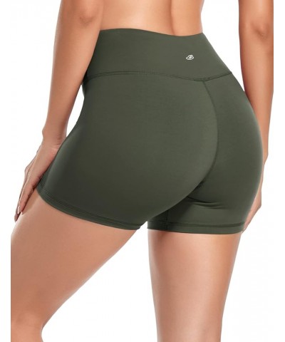 Biker Shorts for Women High Waist 4" Workout Yoga Tummy Control Compression Running Shorts with Inner Pocket Light Army Green...