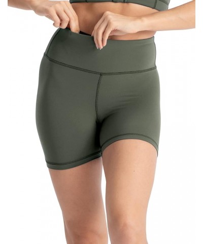 Biker Shorts for Women High Waist 4" Workout Yoga Tummy Control Compression Running Shorts with Inner Pocket Light Army Green...