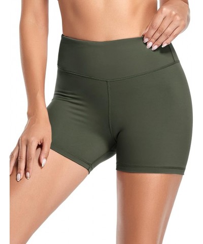 Biker Shorts for Women High Waist 4" Workout Yoga Tummy Control Compression Running Shorts with Inner Pocket Light Army Green...