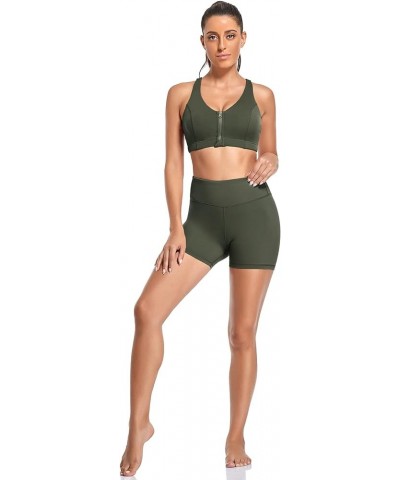 Biker Shorts for Women High Waist 4" Workout Yoga Tummy Control Compression Running Shorts with Inner Pocket Light Army Green...