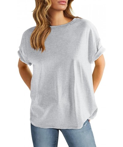 Women's Oversized Casual Loose Fit Short Sleeve Crewneck Summer Trendy Boxy T-Shirts Tops Blouse Light Grey $13.86 Blouses