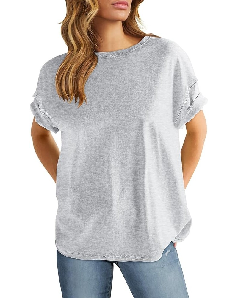 Women's Oversized Casual Loose Fit Short Sleeve Crewneck Summer Trendy Boxy T-Shirts Tops Blouse Light Grey $13.86 Blouses