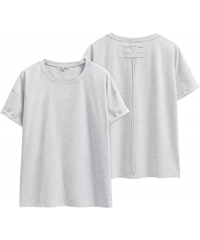 Women's Oversized Casual Loose Fit Short Sleeve Crewneck Summer Trendy Boxy T-Shirts Tops Blouse Light Grey $13.86 Blouses