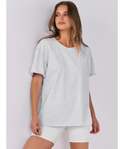 Women's Oversized Casual Loose Fit Short Sleeve Crewneck Summer Trendy Boxy T-Shirts Tops Blouse Light Grey $13.86 Blouses