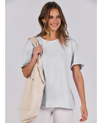 Women's Oversized Casual Loose Fit Short Sleeve Crewneck Summer Trendy Boxy T-Shirts Tops Blouse Light Grey $13.86 Blouses