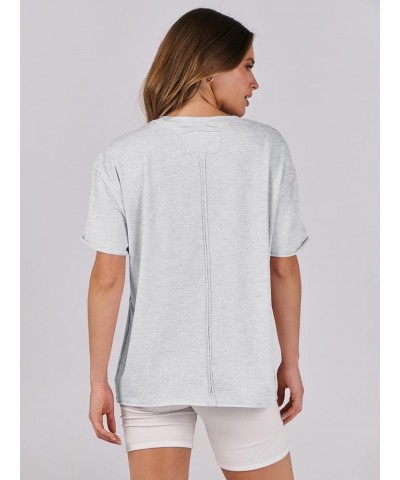 Women's Oversized Casual Loose Fit Short Sleeve Crewneck Summer Trendy Boxy T-Shirts Tops Blouse Light Grey $13.86 Blouses