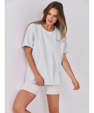 Women's Oversized Casual Loose Fit Short Sleeve Crewneck Summer Trendy Boxy T-Shirts Tops Blouse Light Grey $13.86 Blouses