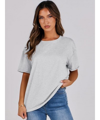 Women's Oversized Casual Loose Fit Short Sleeve Crewneck Summer Trendy Boxy T-Shirts Tops Blouse Light Grey $13.86 Blouses