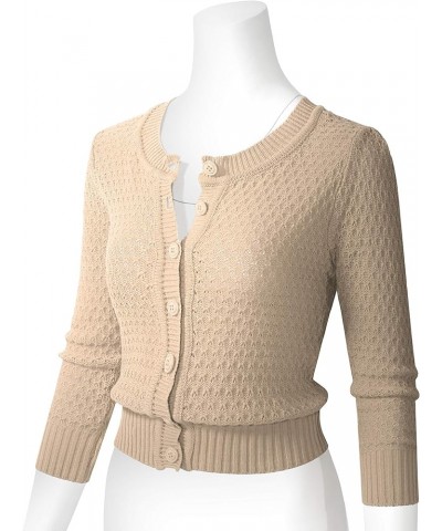 Women's Button Down 3/4 Sleeve Cropped Knit Cardigan Crochet Sweater (S-3XL) Oatmeal $19.60 Sweaters