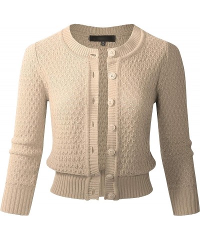 Women's Button Down 3/4 Sleeve Cropped Knit Cardigan Crochet Sweater (S-3XL) Oatmeal $19.60 Sweaters