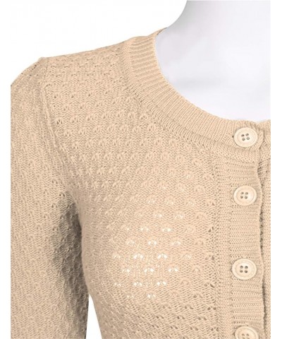 Women's Button Down 3/4 Sleeve Cropped Knit Cardigan Crochet Sweater (S-3XL) Oatmeal $19.60 Sweaters