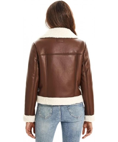 Women's Faux Shearing Fur Winter Coat Warm Thick Fur Lined Faux Leather Jacket 104 Brown $35.52 Coats