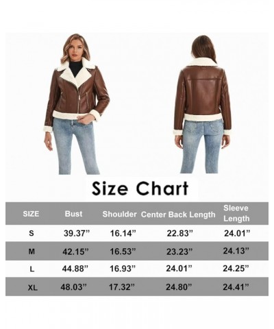 Women's Faux Shearing Fur Winter Coat Warm Thick Fur Lined Faux Leather Jacket 104 Brown $35.52 Coats