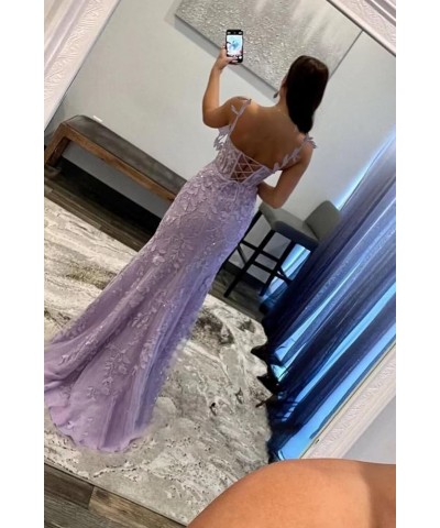 Women's Lace Mermaid Prom Dresses Long with Slit 2024 Spaghetti Straps Backless Formal Evening Gowns RA008 Emerald Green $52....