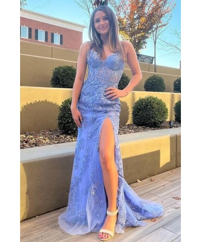 Women's Lace Mermaid Prom Dresses Long with Slit 2024 Spaghetti Straps Backless Formal Evening Gowns RA008 Emerald Green $52....