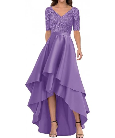 Mother of The Bride Dresses for Wedding Formal Evening Party Dresses V-Neck Half Sleeve Satin Dress Purple $48.36 Dresses