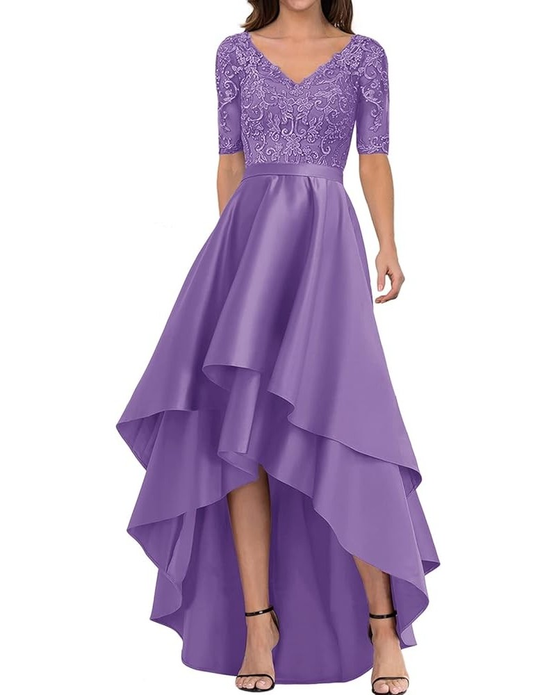 Mother of The Bride Dresses for Wedding Formal Evening Party Dresses V-Neck Half Sleeve Satin Dress Purple $48.36 Dresses