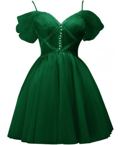 Junior's Spaghetti Straps Lace Beaded Homecoming Dresses for Teens 2023 Tulle Short Cocktail Party Gowns Dark Green $44.00 Dr...